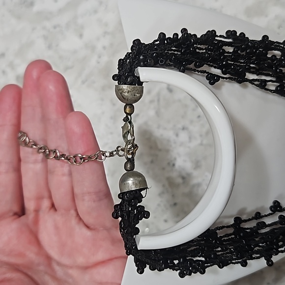 Long Black Threaded and Beaded Necklace - Picture 4 of 7